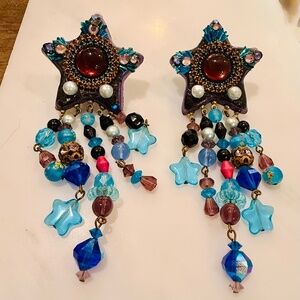 Rhinestone, Bead and Crystal Vintage Star Earrings